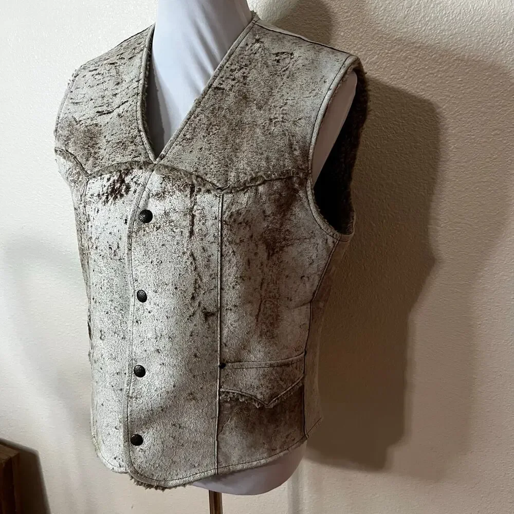 Vintage Pioneer Wear Genuine Leather Suede Sherpa Lined Vest Mens 40